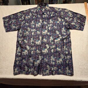 Mens Thai Silk Elephant Dress Shirt Short Sleeve SZ 3XL